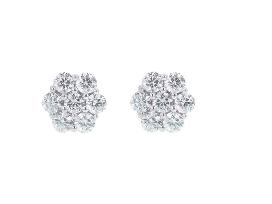 MOISSANITE DIAMOND CLUSTER Stud Earrings In Sterling Silver 925 With 10kt White Gold Finish, Moissanite stud Earrings, Gift For Her