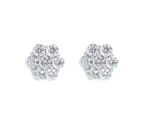 MOISSANITE DIAMOND CLUSTER Stud Earrings In Sterling Silver 925 With 10kt White Gold Finish, Moissanite stud Earrings, Gift For Her