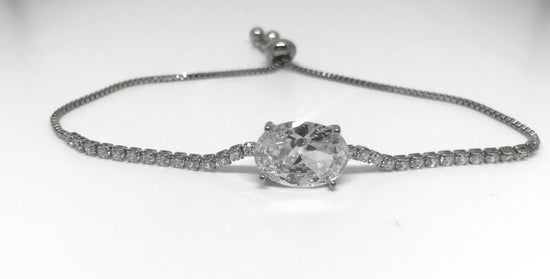 Oval Cut Tennis Adjustable Bolo Bracelet For Women, 14K White Gold Plated, 925 Sterling Silver, Handmade Bracelet,  Women&