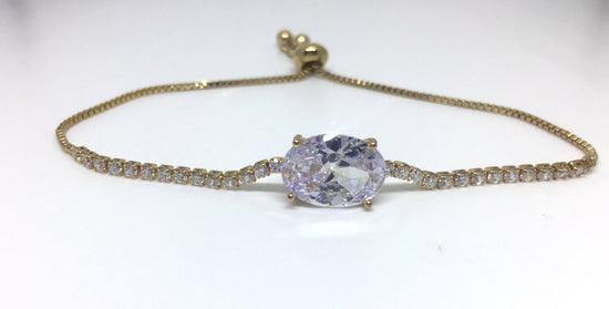 Oval Cut Tennis Adjustable Bolo Bracelet For Women, 14K White Gold Plated, 925 Sterling Silver, Handmade Bracelet,  Women&