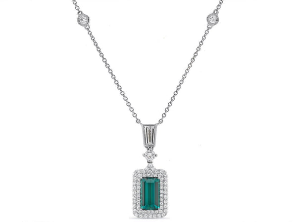 Emerald Wedding Necklace, Emerald Cut Emerald And Diamond Necklace, Sterling Silver Emerald Necklace, Anniversary Necklace/Handmade Necklace