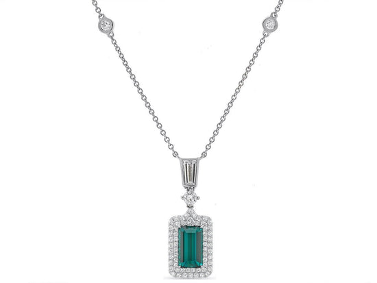Emerald Wedding Necklace, Emerald Cut Emerald And Diamond Necklace, Sterling Silver Emerald Necklace, Anniversary Necklace/Handmade Necklace
