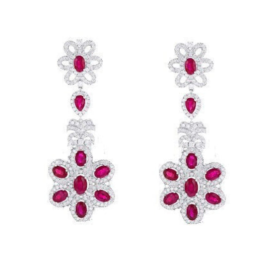 RUBY DANGLE EARRINGS, Sterking Silver Ruby Dangle & Drop earrings, Diamond Dangle Earrings, Cluster Dangle Earrings, Wedding Dangle Earrings