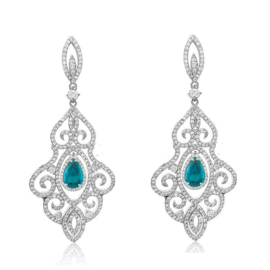 GEMSTONE CHANDELIER EARRINGS, Topaz And Diamond Dangle Chandelier Earrings In Silver, Dangle Earrings,925 Sterling Silver Earring Jewelry