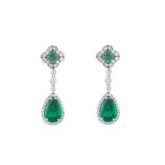 14kt White Gold Finish Pear Emerald Dangle & Drop Earrinigs, Sterling silver emerald Dangle Earrings,Emerald Earring Dangle Silver, Gifts