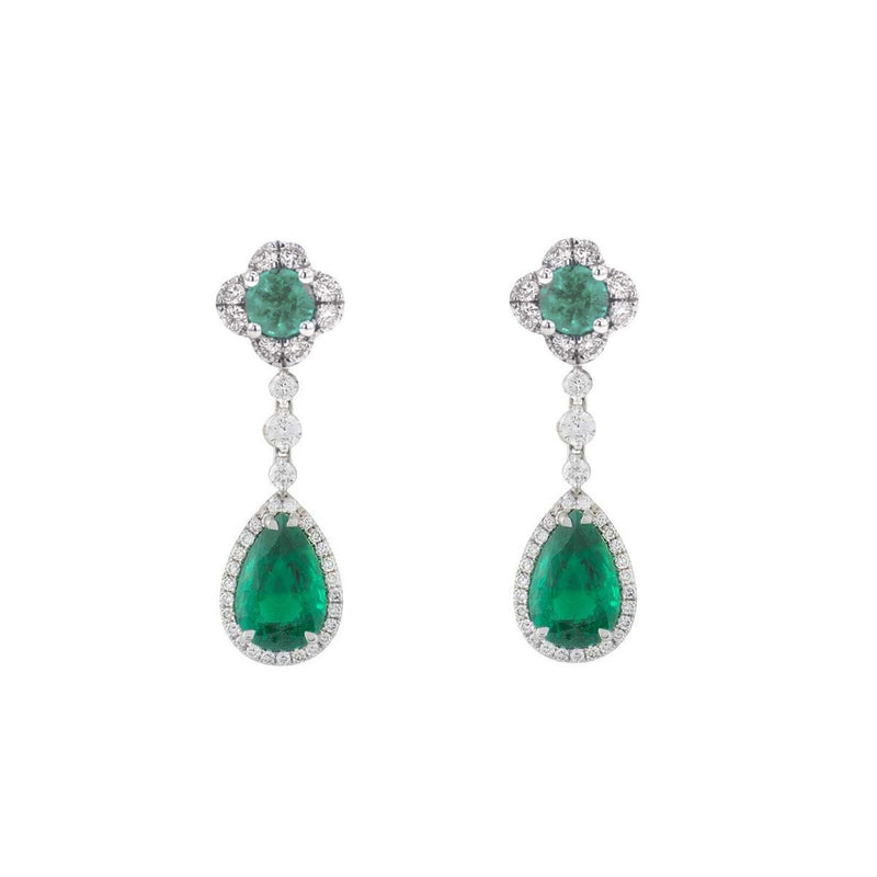 14kt White Gold Finish Pear Emerald Dangle & Drop Earrinigs, Sterling silver emerald Dangle Earrings,Emerald Earring Dangle Silver, Gifts