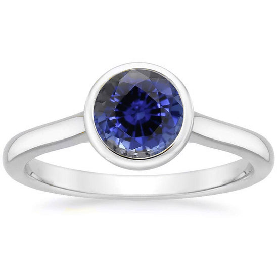 6.0MM Blue Sapphire Ring, Bezel Set Solitaire Ring, Birthstone Ring, Available in Brown, Amethyst and Sapphire, Birthstone Engagement Ring,