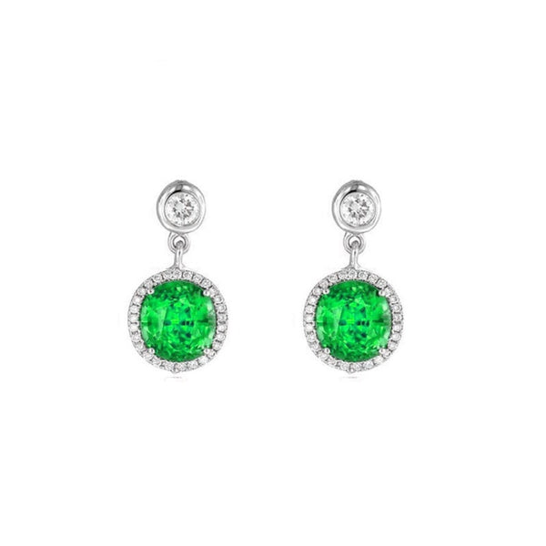 DANGLE Earring, Halo Dangle Earring, Blue Sapphire And Moissanite , Gemstone Earring, Available in Ruby, Garnet, Emerald, Amethyst ,
