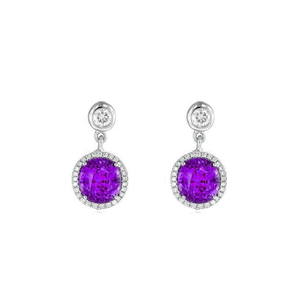 DANGLE Earring, Halo Dangle Earring, Blue Sapphire And Moissanite , Gemstone Earring, Available in Ruby, Garnet, Emerald, Amethyst ,