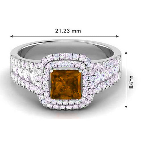 Princess Cut Brown Diamond Halo Engagement Ring, Engangment Ring, Brown Gemstone Ring, Sterling Silver Ring, Wedding Anniversary Ring