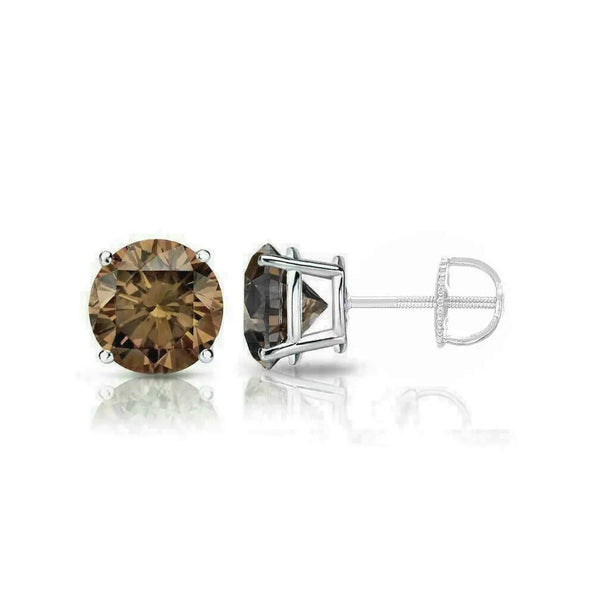 Brown Gemstone, Stud Earrings, Screw Back Earrings, 925 Sterling Silver 2.00 Ct  Brown Diamond Earring