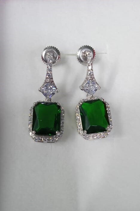 2.0 CARAT GREEN EMERALD Cut Diamond Earrings For Her In Sterling Silver, Diamond Dangle Earrings, Emerald Earrings, Sterling Silver Earrings
