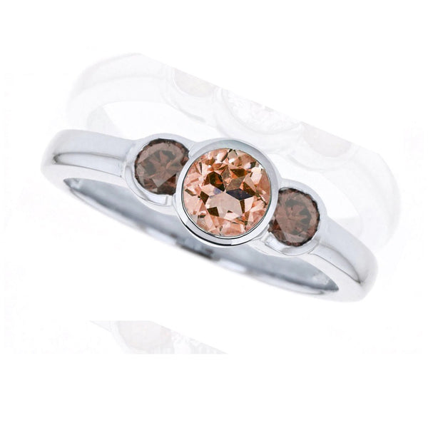 2.50 Carat Three Stone Champagne Diamond  Bezel Set Engagement Ring , Sterling Silver Ring,  Bezel Set Engagement Ring