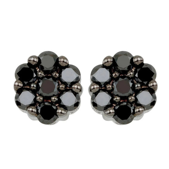 2.00 CT Round Cut Black diamond Cluster 14k Yellow Gold Over Sterling Silver Floral Flower Stud Earrings, Cluster Earrings,Diamond Earrings