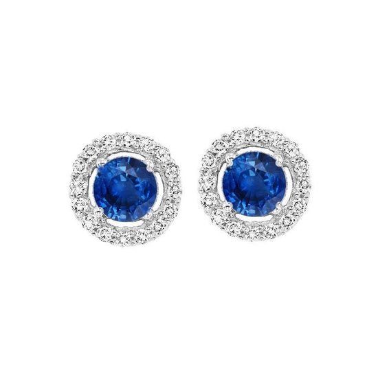 2.0CT Sapphire Halo Stud Earrings, 925 Sterling Silver, Handmade Women&