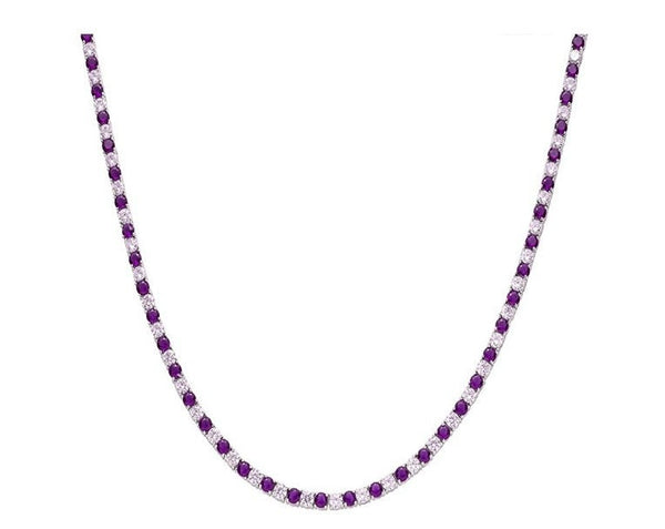 Amethyst and White Diamond Tennis Necklace • 925 Sterling Silver Wedding Necklace • Perfect Anniversary Gift