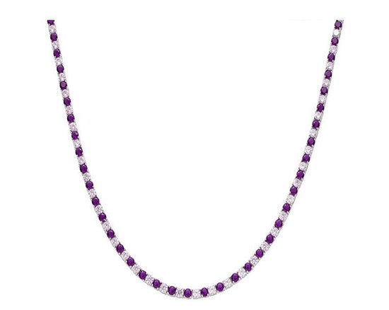 Amethyst and White Diamond Tennis Necklace • 925 Sterling Silver Wedding Necklace • Perfect Anniversary Gift