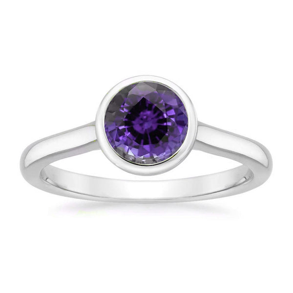 6.0MM Blue Sapphire Ring, Bezel Set Solitaire Ring, Birthstone Ring, Available in Brown, Amethyst and Sapphire, Birthstone Engagement Ring,