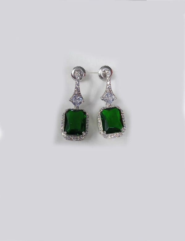 2.0 CARAT GREEN EMERALD Cut Diamond Earrings For Her In Sterling Silver, Diamond Dangle Earrings, Emerald Earrings, Sterling Silver Earrings