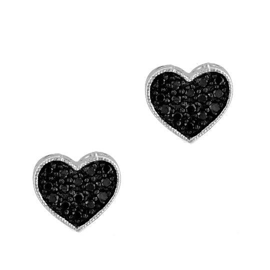 3.00Ct Black Diamond Earrings, Cluster Stud Earrings, 14k White Gold Plated, Push Back Earrings, Heart Shape Black Diamond Women Earrings
