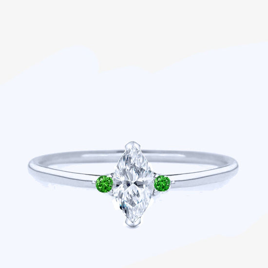 Marquise And Round Cut, Green Emerald And Diamond Women&