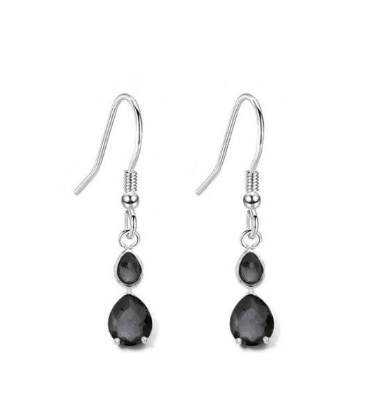 BLACK DIAMOND DANGLE Earrings, Sterling Silver Long Drop Earrings, Pear Shape Black Diamond Dangle Earrings, Silver Earrings,Mother&