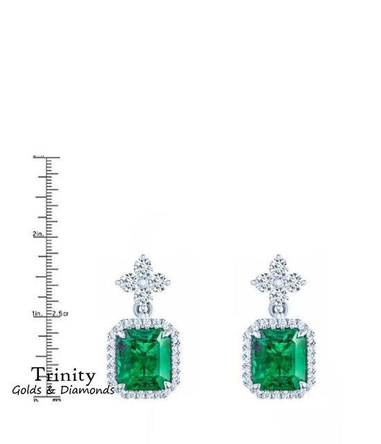 Green Emerald Drop Earrings, Emerald Women&