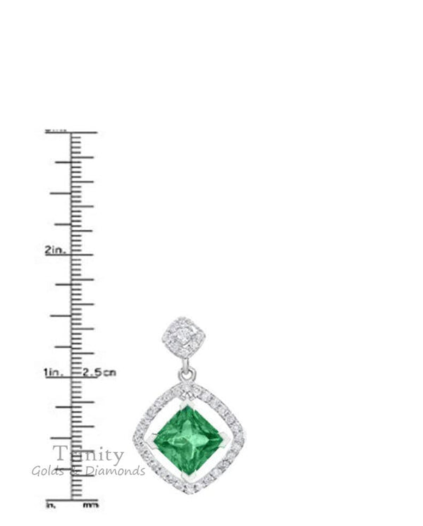 EMERALD WEDDING EARRINGS, Emerald Dangle Earrings, 2.0 Carat Princess Cut Emerald Dangle Drop Earrings, Sterling Silver Earrings, Gifts