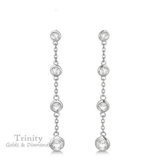 BEZEL SETTING DANGLE  Drop Earring with 14KT White Gold Over Silver, Cool Earrings Diamond Earrings, Bezel Set Earrings, Silver Earrings