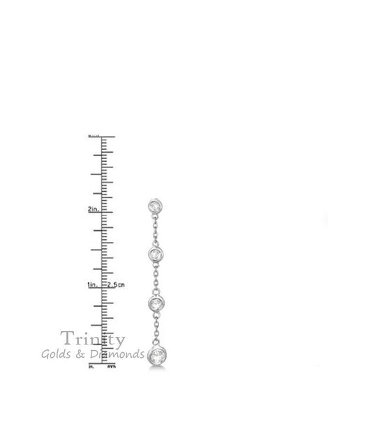 BEZEL SETTING DANGLE  Drop Earring with 14KT White Gold Over Silver, Cool Earrings Diamond Earrings, Bezel Set Earrings, Silver Earrings
