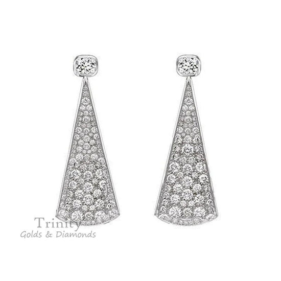 True Elegant ® Moissanite Pave Diamond Set Dangle & Drop Earrings, Silver Drop Earrings, Screw back Earrings, Handmade Dangle Earrings/Gifts