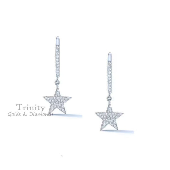 STAR EARRING, ELEGANT Earring, Bridal Charming Cubic Zirconia Dangle Drop Earring,White Diamond Sterling Silver Earring,Star Dangle Earrings