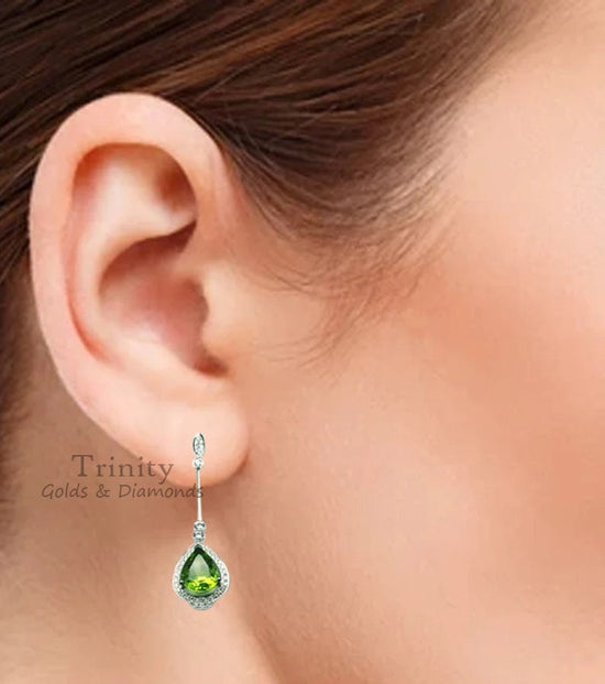 2.50 CT PEAR SHAPE Emerald  Green Diamond Dangle Drop Earrings with 10kt White Gold Plated Over Silver, Dangle Drop Earrings, Valentine Day