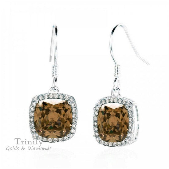 Brown Diamond Drop Earrings, Brown Diamond Earring, Dangle & Drop Earrings, Sterling Silver Brown Gemstone Earrings/Wedding Earrings