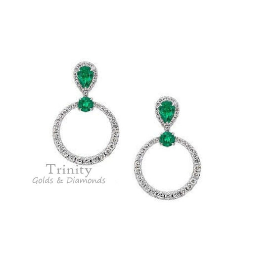 14KT White Gold Finish 2.0 CT Emerald Diamond Dangle Drop Earrings • Sterling Silver Emerald Earrings • Perfect Gift