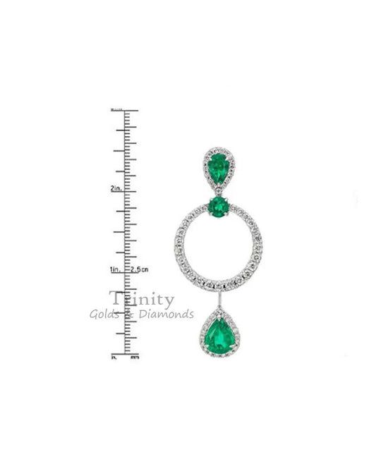True Elegant ® 2.0 Carat Pear Shape Emerald And Diamond Dangle & Drop Earrings, Sterling Silver Emerald dangle Earrings, Wedding Earrings