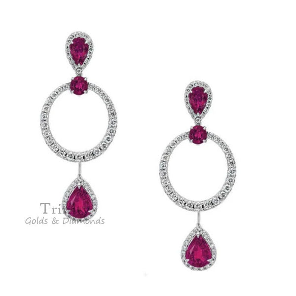 EMERALD EARRINGS, 2.30 Ct Pear & Round Cut Earrings, Green Emerald And Diamond Earring, Valentine Day Earrings, 925 Sterling Silver Earrings