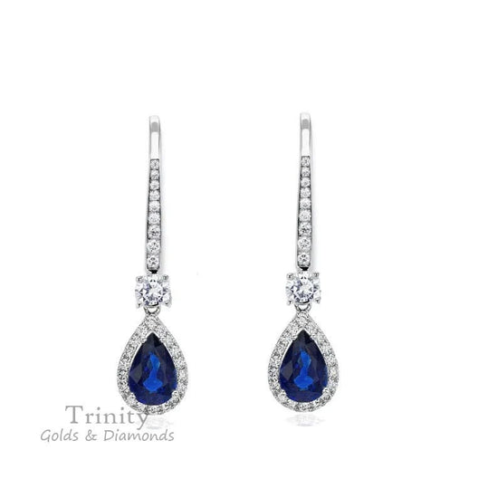 Sapphire Dangle Earrings, Drop Dangle Earrings, Sterling Silver Wedding Sapphire Earrings/Pear Sapphire Earrings Perfect Gift For Women