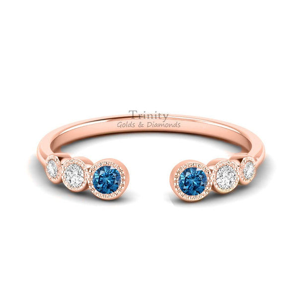 Promise Open Band Ring, Hug Band Ring, Gemstone Open Band Ring, Sapphire Open Band, Blue Sapphire Diamond Open Wedding Anniversary Band
