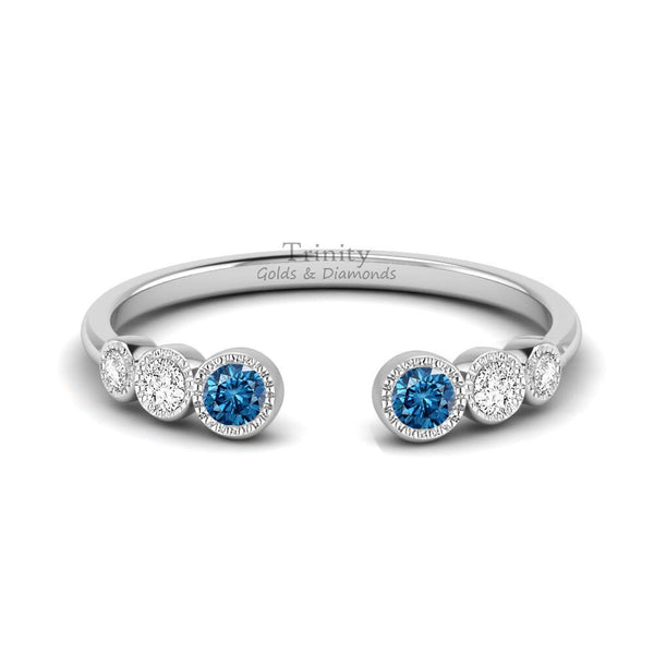 Promise Open Band Ring, Hug Band Ring, Gemstone Open Band Ring, Sapphire Open Band, Blue Sapphire Diamond Open Wedding Anniversary Band