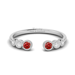 Hug Gemstone Band Ring, Hug Ring, Hug Wedding Band, Adjustable Wedding Band Ring, Garnet Open Band, Red Garnet And Diamond Open Band Ring