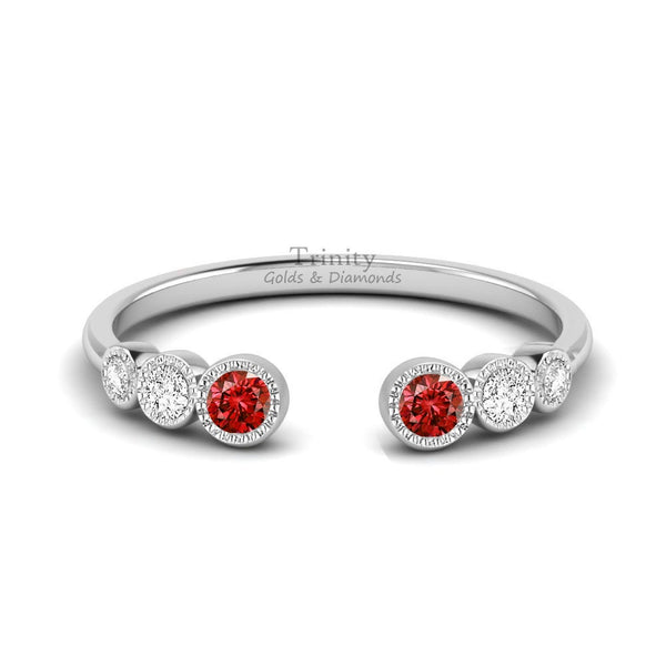 Hug Gemstone Band Ring, Hug Ring, Hug Wedding Band, Adjustable Wedding Band Ring, Garnet Open Band, Red Garnet And Diamond Open Band Ring