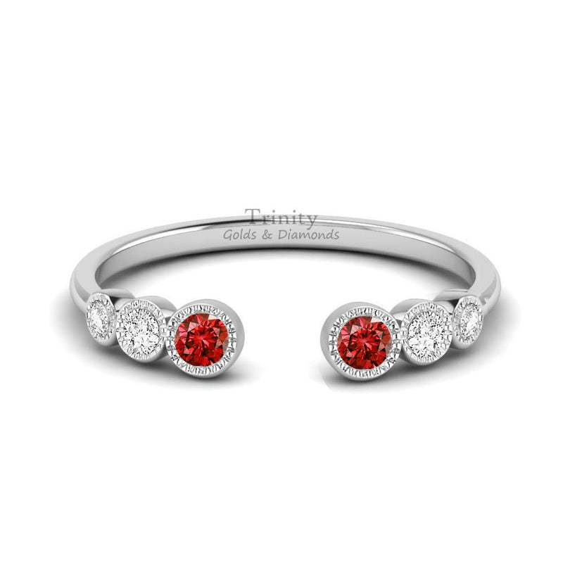 Hug Gemstone Band Ring, Hug Ring, Hug Wedding Band, Adjustable Wedding Band Ring, Garnet Open Band, Red Garnet And Diamond Open Band Ring