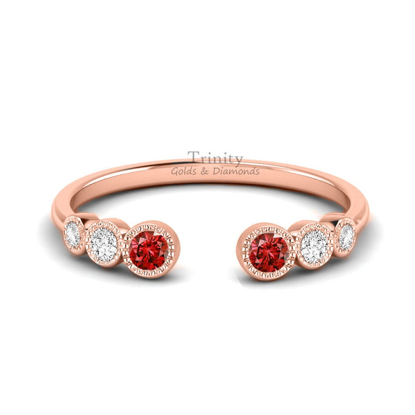 Wedding Band , Adjustable Wedding Band Ring, Garnet Open Ring, Red Garnet And Moissanite, Open Band Ring, Gemstone Band Ring, Handmade Ring