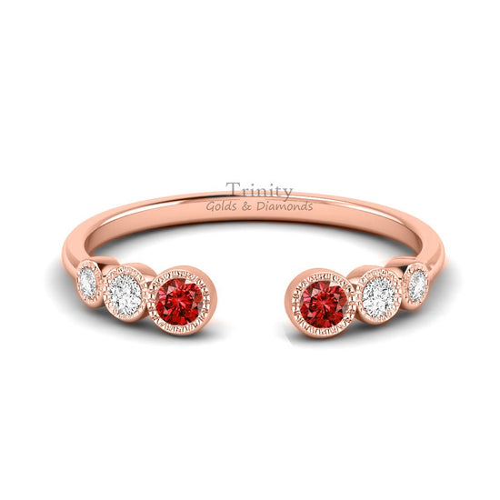 Wedding Band , Adjustable Wedding Band Ring, Garnet Open Ring, Red Garnet And Moissanite, Open Band Ring, Gemstone Band Ring, Handmade Ring