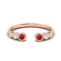 Hug Gemstone Band Ring, Hug Ring, Hug Wedding Band, Adjustable Wedding Band Ring, Garnet Open Band, Red Garnet And Diamond Open Band Ring