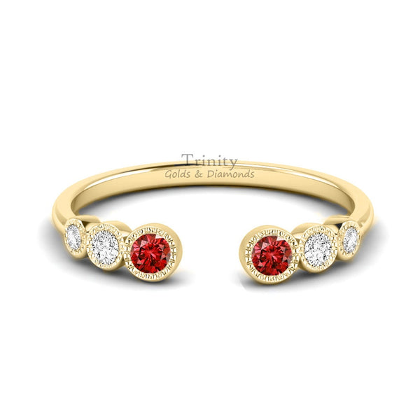 Wedding Band , Adjustable Wedding Band Ring, Garnet Open Ring, Red Garnet And Moissanite, Open Band Ring, Gemstone Band Ring, Handmade Ring