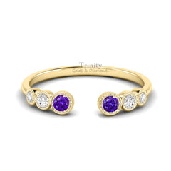 1.40Ct Amethyst Open Ring Band, Gemstone Open Ring, Adjustable Ring, Handmade Ring, Statement Ring, Delicate Ring For Her, Mother's Day Gift