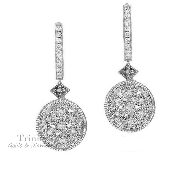 1.0CT Vintange Inspired Moissanite Diamond Dangle Earrings,  Earring With Miligrain Work, Art Deco Earring For Women, Dangle Drop Earring