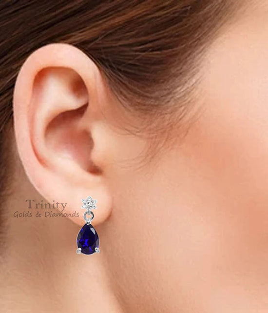 PEAR SAPPHIRE EARRINGS, Blue sapphire dangle Earrings For Her. Screwback Sapphire Earrings, Gemstone Dangle Earrings, Birthstone Dangle Ear